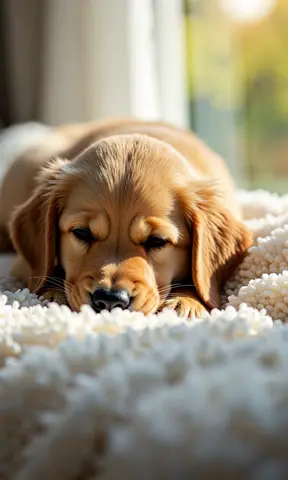 A sleeping puppy wakes for a nap, blinking and waking up slowly